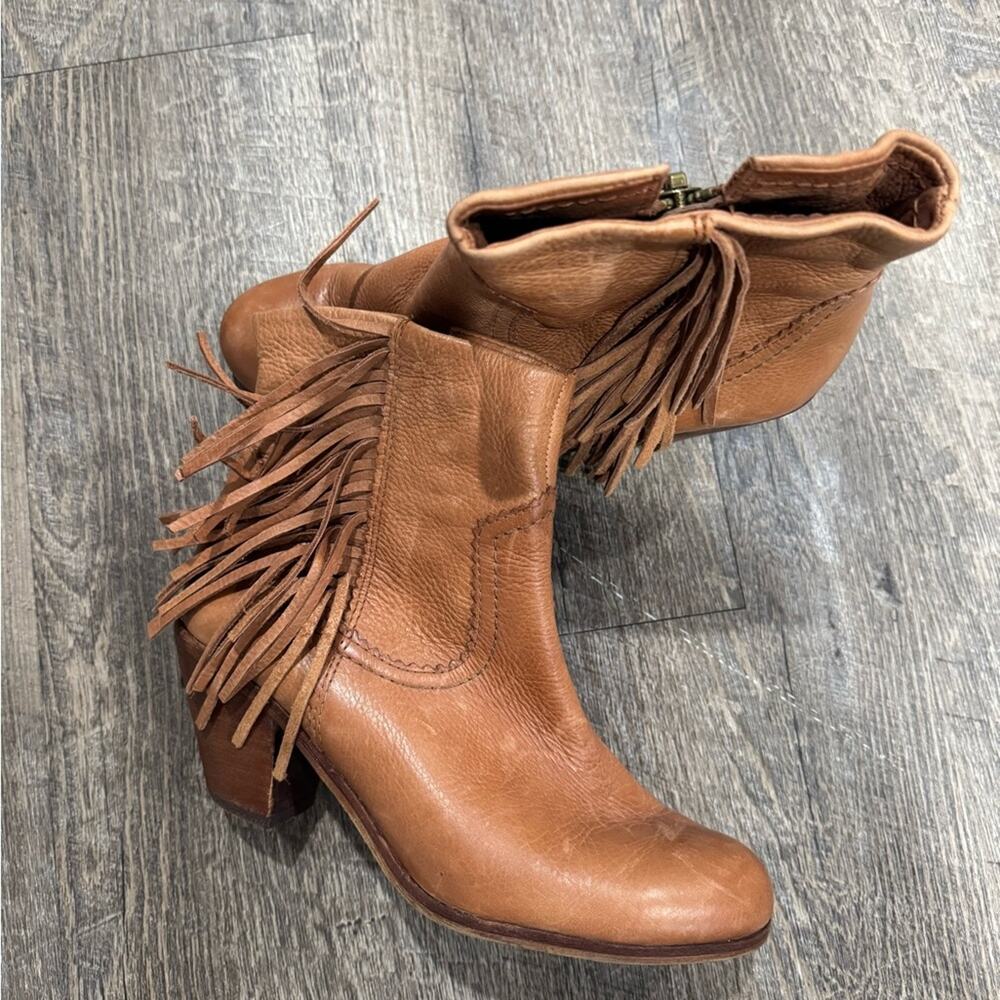 Fringe Tan Leather Ankle Boots
